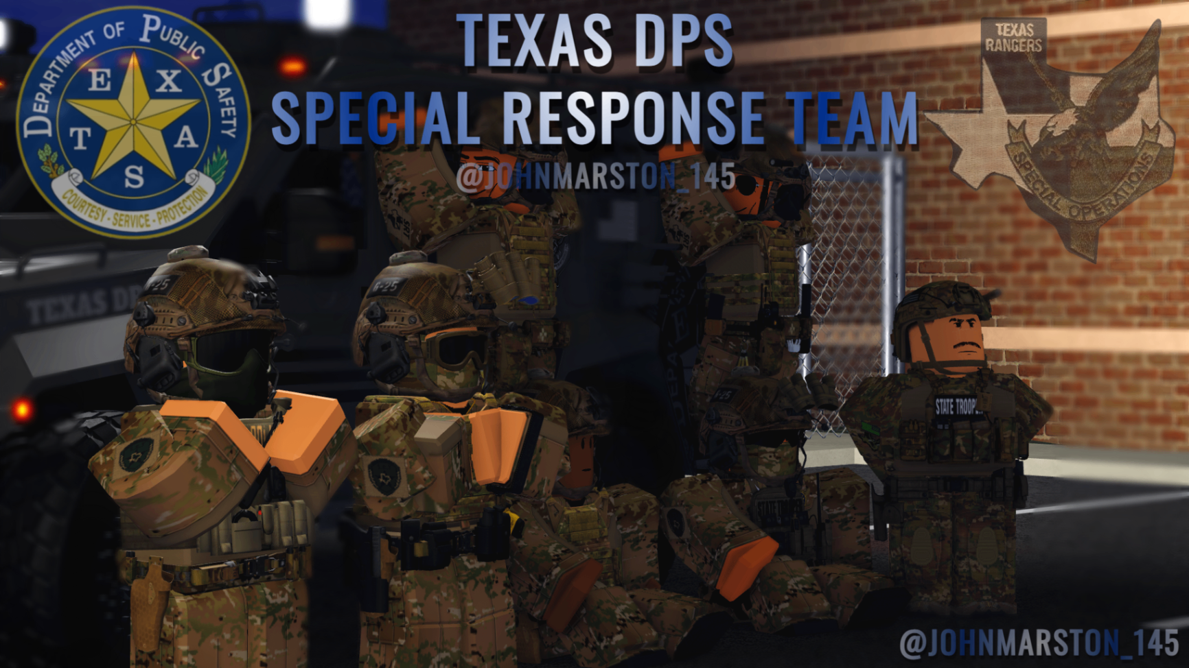 Texas DPS special response team at night in tactical gear.